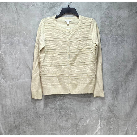 Charter Club Women's Gold Dust Textured Lurex Crewneck Button-Front Cardigan SZM - Picture 1 of 6
